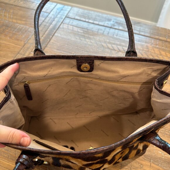 Brahmin Leopard Haircalf & Croc-Embossed Leather Satchel - Picture 5 of 8